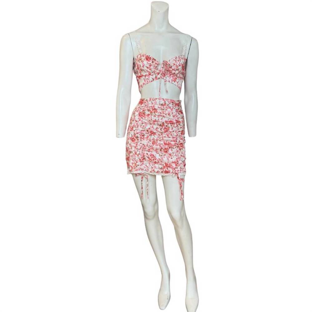 NEW O.VIANCA crop top and mini skirt set in pink, coral, white, and green floral